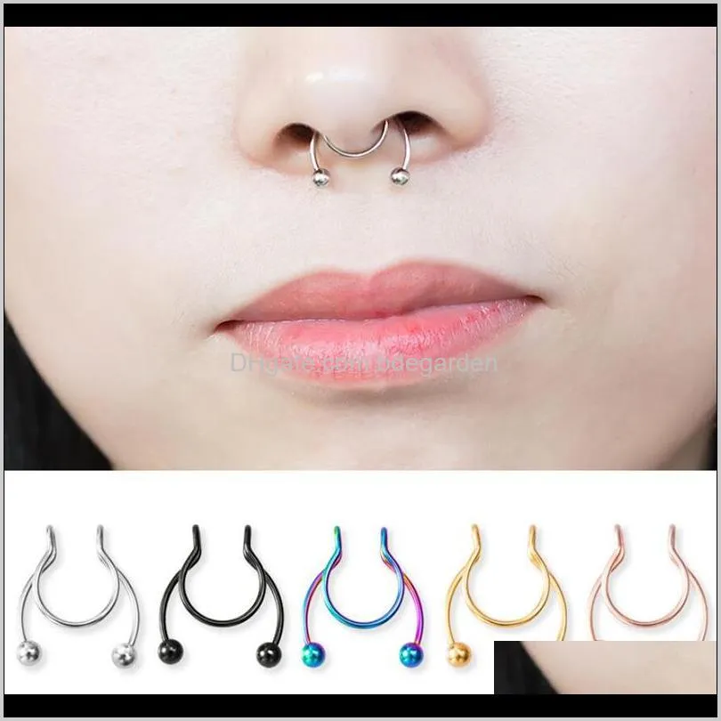 Ohrstecker 5 teile/los Edelstahl Gefälschte Nase Piercing Ringe Punk Hoop Septum Ring Chirurgische Bunte Körperschmuck Kvrur