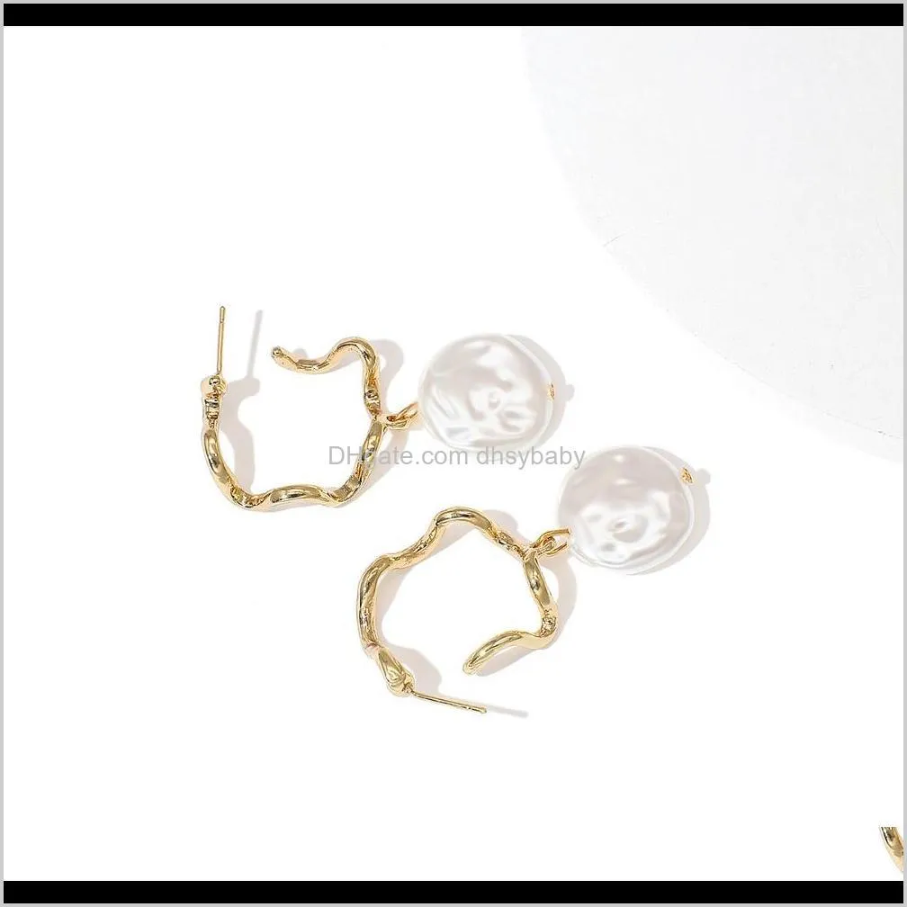 minimalist gold open hoop earrings circle chic fashion alloy jewelry metal twisted hoop statement pearl cute earrings