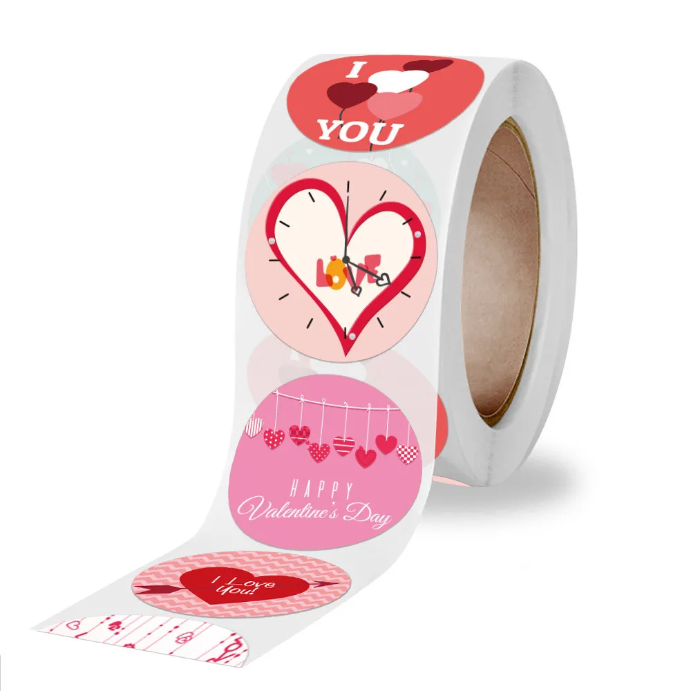 Etichette adesive adesive colorate in carta sigillante per regali di San Valentino da 1,5 pollici Etichetta per pacchetto regalo per amanti rotolanti stampata
