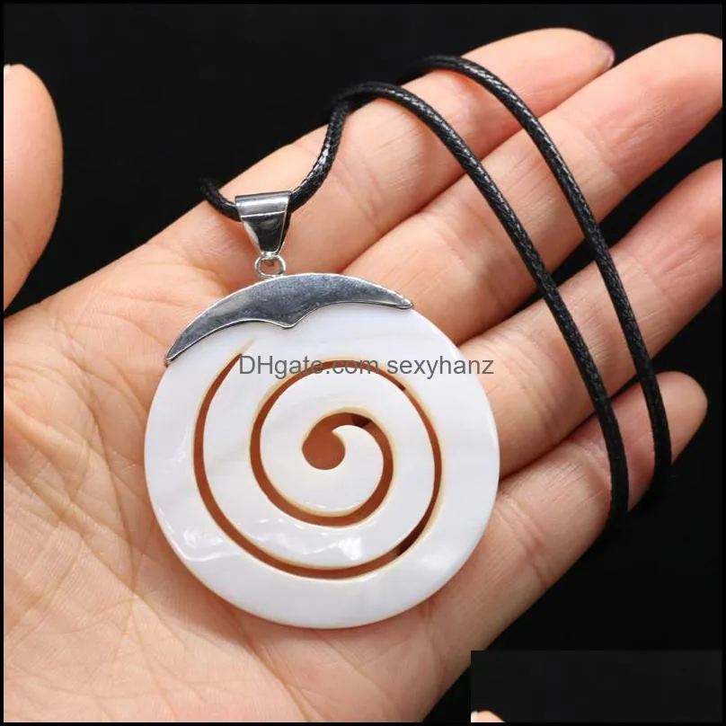 Natural Round Shell Pendant White Swirl Necklace Fashion Jewelry Mother Of Pearl Leather Rope For Women Gift Necklaces