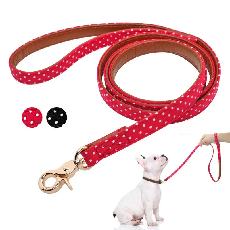 Hundkrafter Leashes Läder Pet Leash Cat Walking Lead Rope With Dot Cats Collar Crage Rem för Små Medium Dogs Red Black