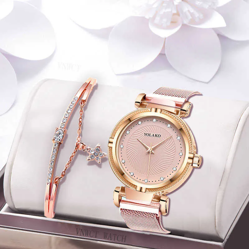 Criativo Diamante Dial Feminino Relógios Moda Loopback Ímã Fivela Ladies Quartz Simples Wrist Watches Feminino Assista Bracelet presentes