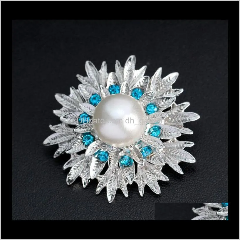 luxury silver leaf flower brooches big pearl crystal brooches pins corsage breastpin for man women wedding jewelry gift
