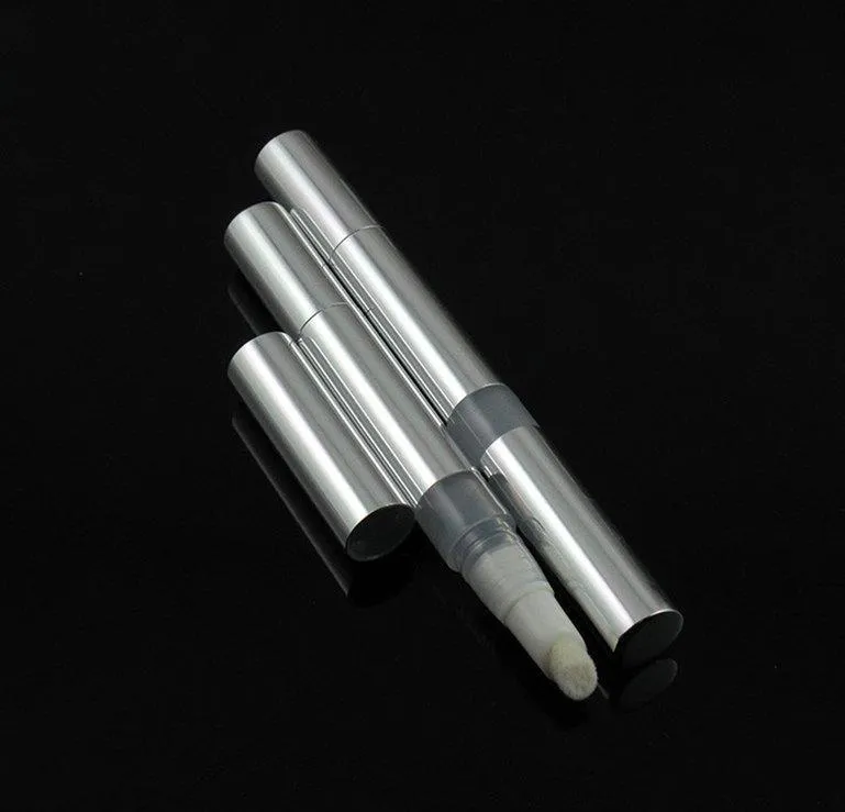 Dispensador vazio cosmético da pena de 3ml, caneta do gel do clareamento dos dentes, pena de brilho labial, caneta de metal de alumínio com aplicadores diferentes