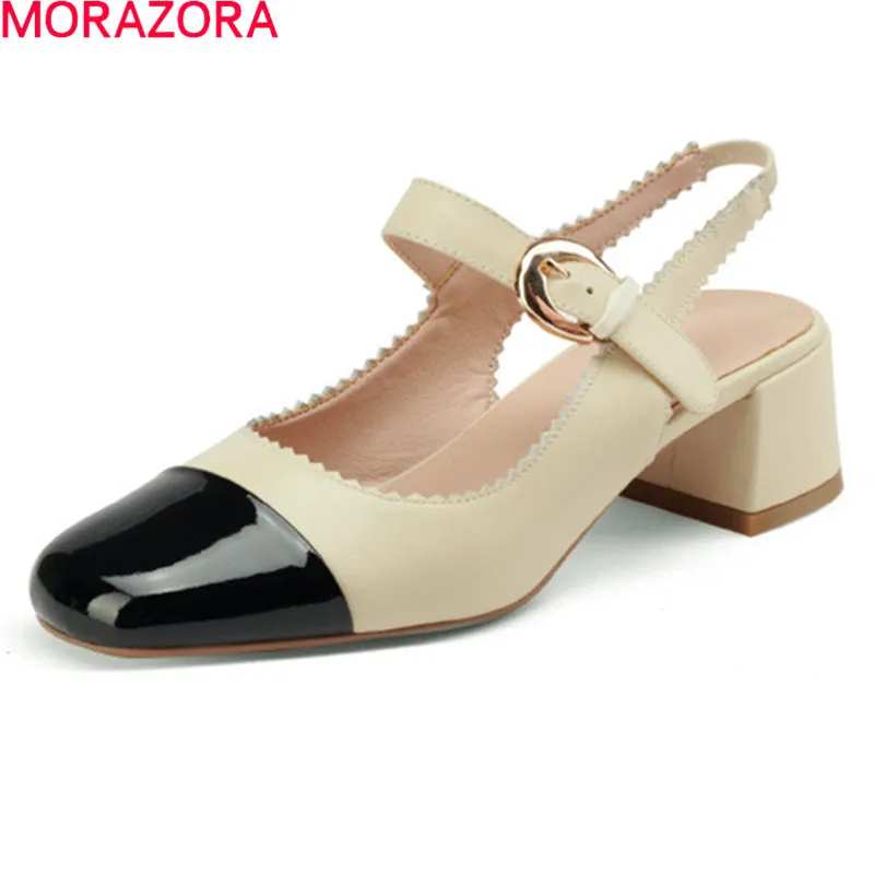 MORAZORA arrivée femmes sandales en cuir véritable sandales pour femme été boucle peu profonde mode fête chaussures noir 210506