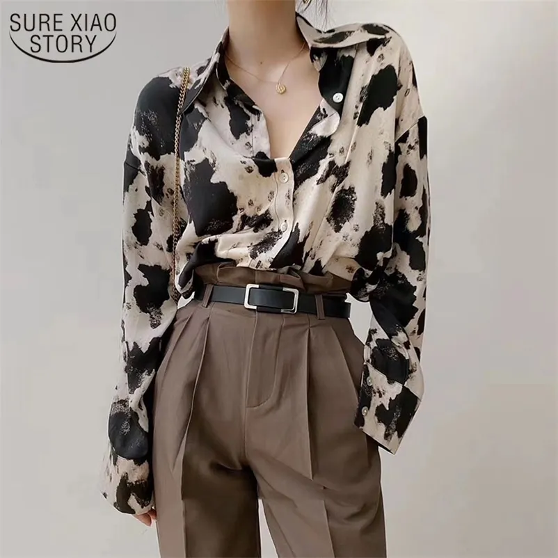 Vache imprimé chemises boutonnées femmes à manches longues Blouse coréen printemps vêtements en mousseline de soie Streetwear grande taille hauts 13486 210508