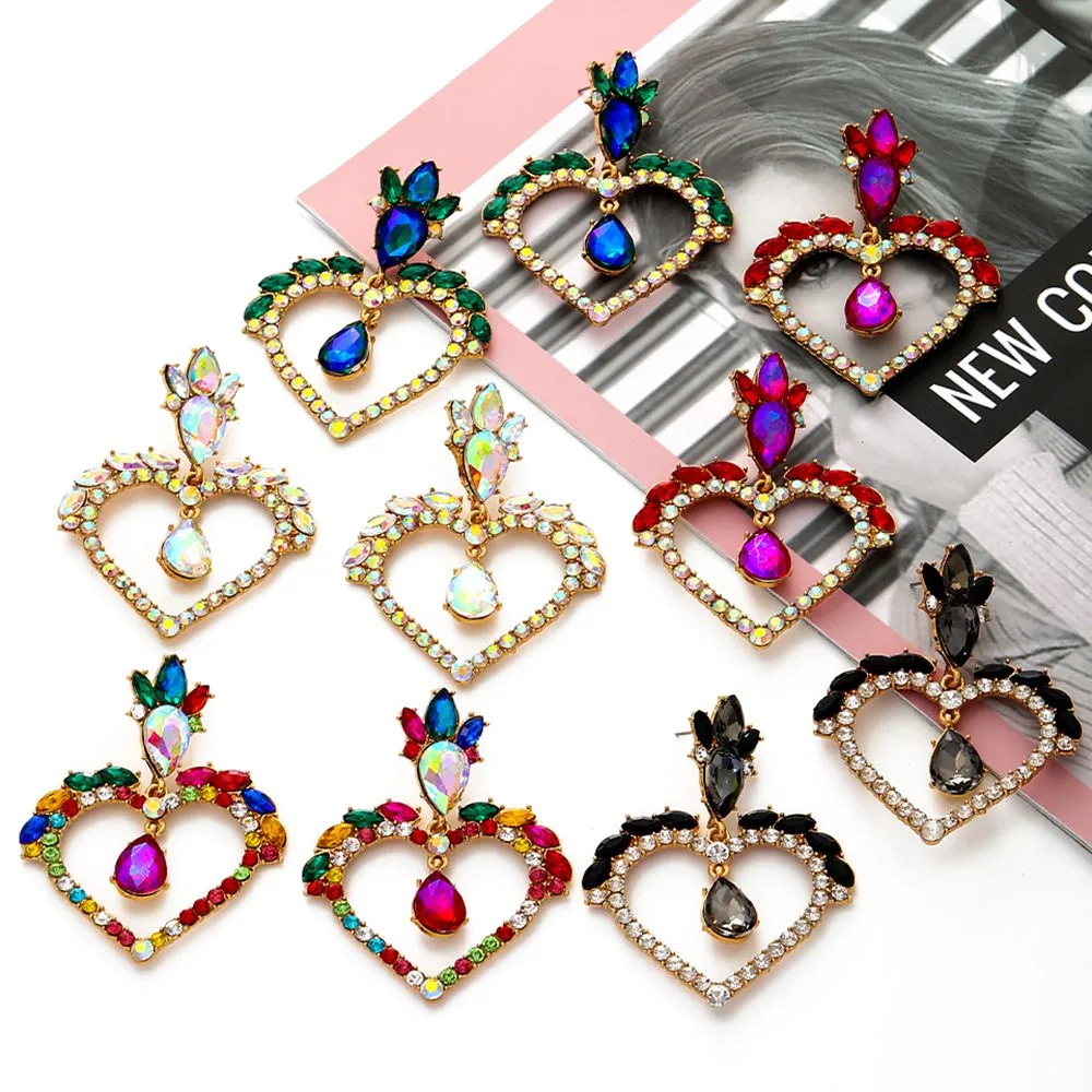 Orecchini pendenti con acqua a cuore carino alla moda Accessori per gioielli con orecchini pendenti in metallo di cristallo colorato di alta qualità per le donne