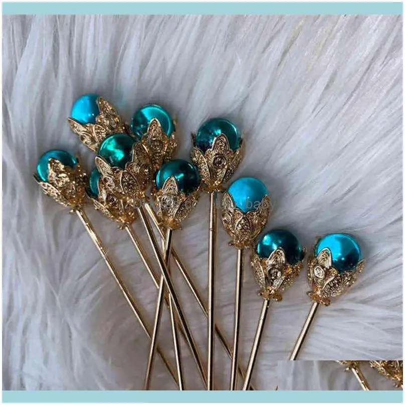 1Pcs Blue Claw Direct Pearl Plate pin Red White Bridal Headdress Hair Sticks Jewelry Ornaments Chinese Ancient Style