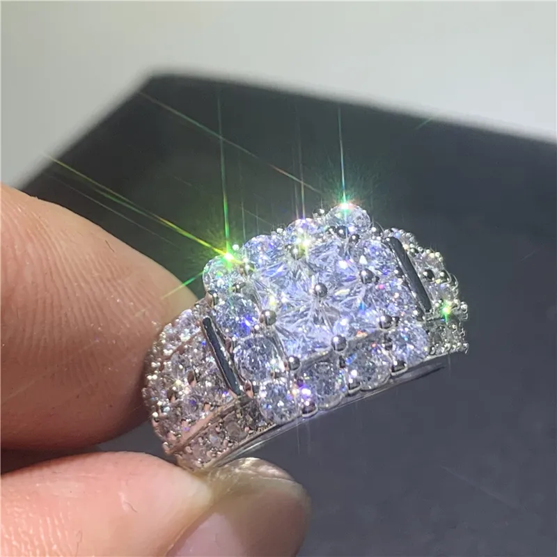 Anillo de corte vintage Sterling Sier Sier Diamond CZ Promise Engagement Band Band Band Band Band para mujeres Joyas nupciales Reuniones sociales
