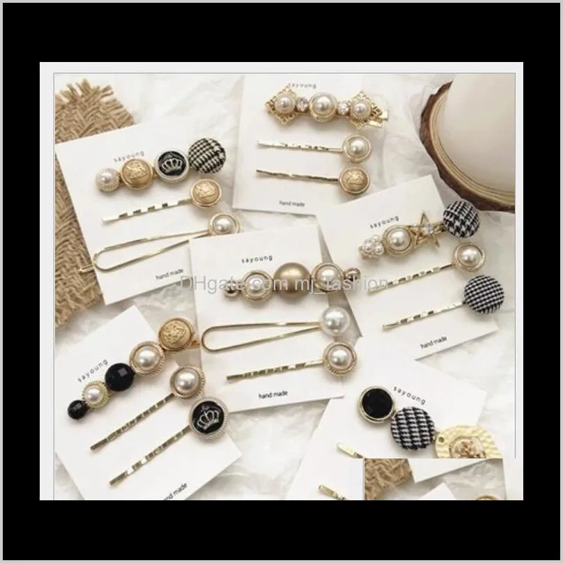 hot korea chic alloy metal hair clips pearls hairpins geometric flower barrett women hair accessories gold color hairgrip ps2442