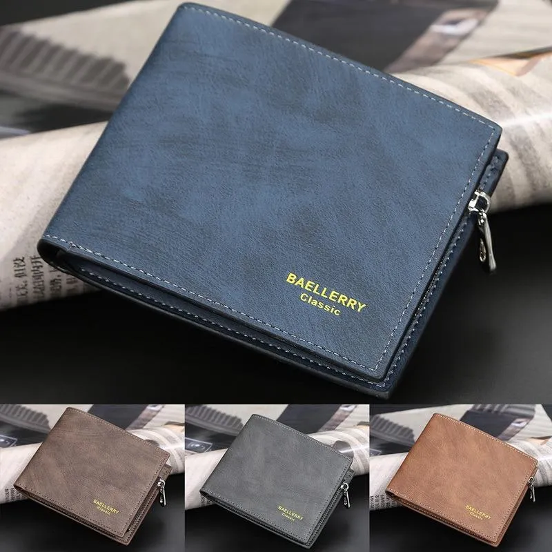 Wallets Men's Wallet With Zip Cion Purse Vintage Solid Color PU Leather Business Short Small Men Card Holder Mens Hand Bag