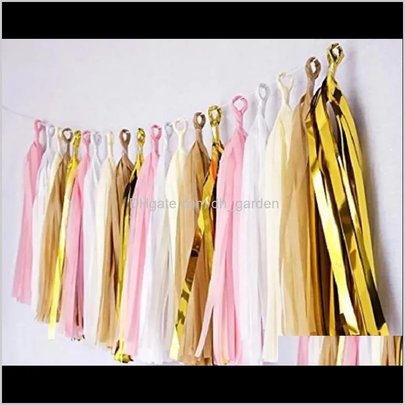 5 sheets/set decorative diy tissue garland foil gold silver tassel fringe bunting backdrop party decorations sn2168