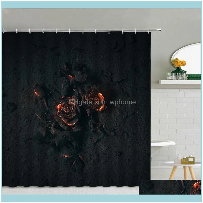 Shower Curtains Flowers Animals Gold Rose Oil Painting Giraffe Elephant Flamingo Waterproof Bathroom Bathtub Decor Cloth Curtain1