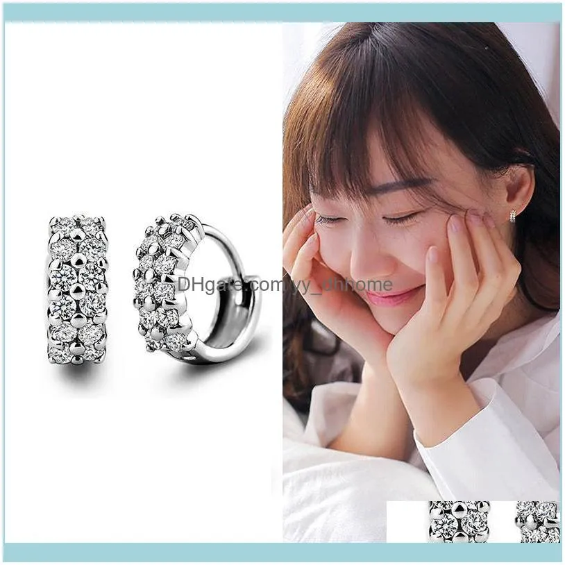 Stud Fashion Double Row Crystal Silver Color Earrings For Women Simple Elegant Modern Creative Party Jewelry Gift