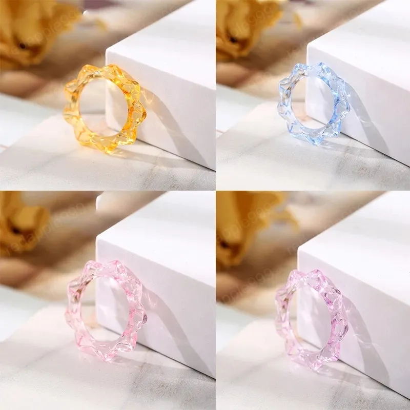 Corée Style Simple Sweet Candy Couleur Anneau de résine acrylique en acrylique irrégulière Anneaux géométriques pour femmes