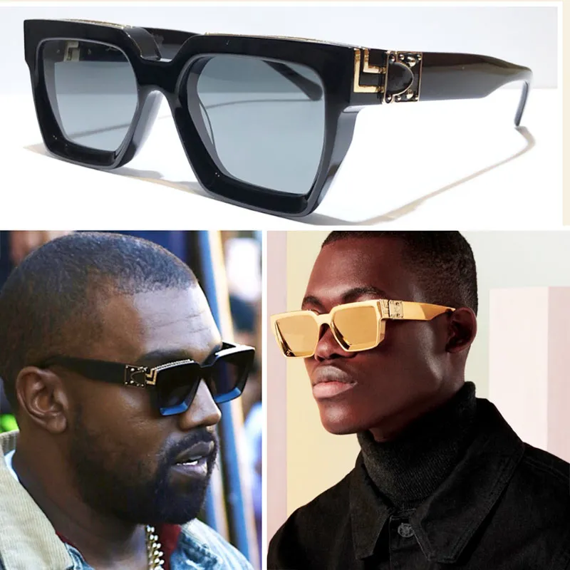 新しいメンズサングラス億万長者正方形フレームレトロな光沢のある黄金の夏UV400レンズスタイルのレーザーのロゴの上の高品質のメガネ
