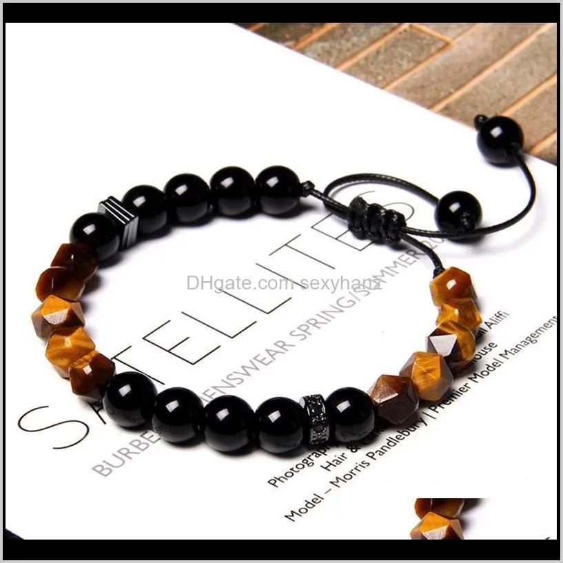 natural faceted red agates beads braided bracelet round tiger eye & onyx stone charm jewelry for women men gifts beaded, strands