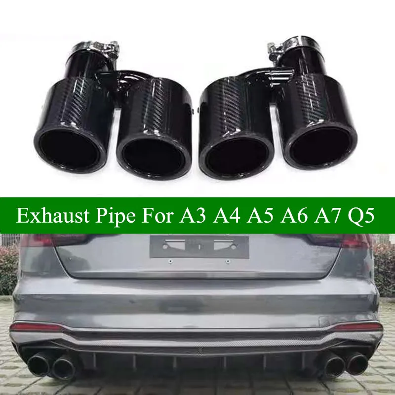 Paar volledige glanzende zwarte uitlaat uitlaatpijp voor AUDI A3 A4 A5 A6 A7 Q5 Update S4 S5 S6 S7 Carbon Uitlaten Tips Auto Styling