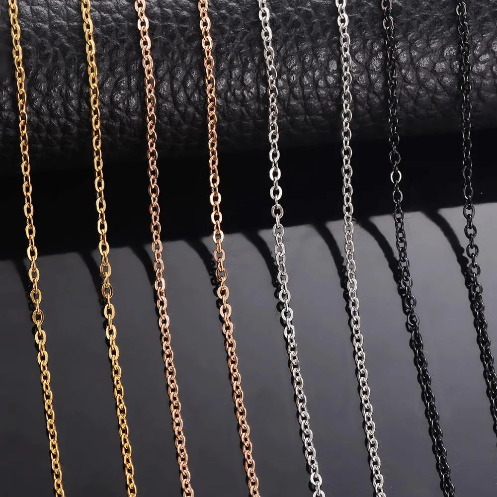 Wholesale 10pcs/lot Chains Necklace 1.5mm/2mm Men Women Gold/Steel/Black Stainless Steel Link Cuban Chain Necklaces For Jewelry