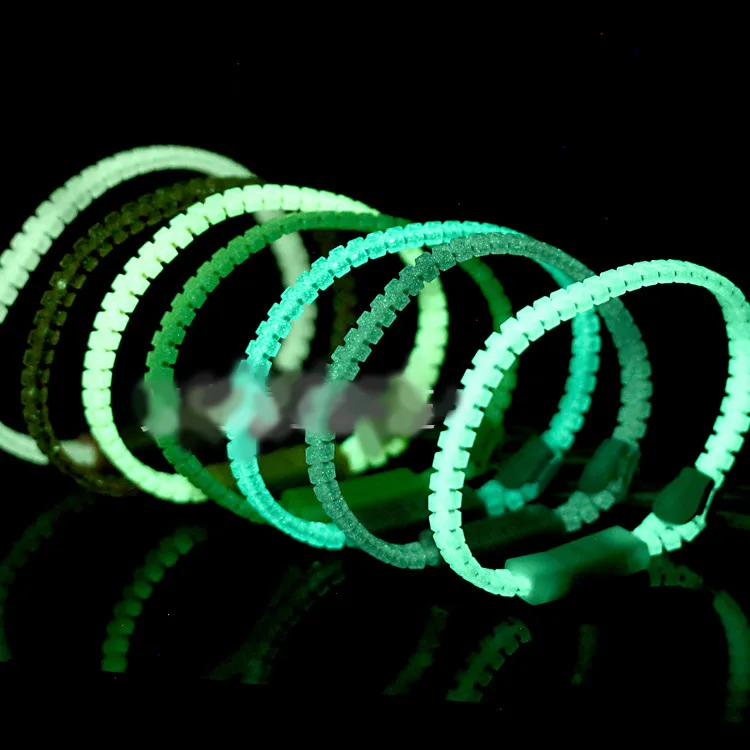 Luminous Glow In The Dark Zipper Bracelet Jewelry Unisex Zip Bangle Night Light Wristband Party Bar Gift M3611