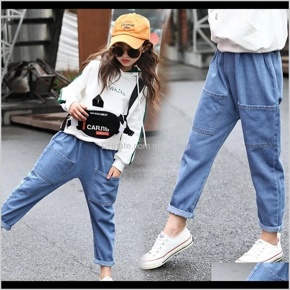 big girls jeans solid color jeans girls casual denim trousers for children teenage children`s clothes 6 8 10 12 14 201204