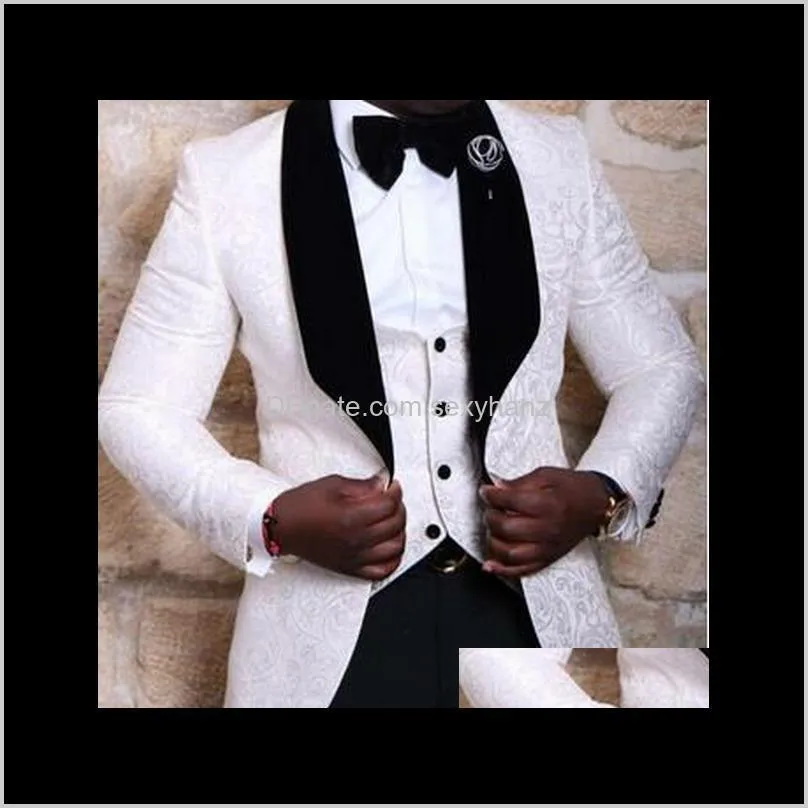 new brand new groomsmen shawl lapel groom tuxedos red/white/black men suits wedding best man blazer (jacket+pants+vest+bowtie )