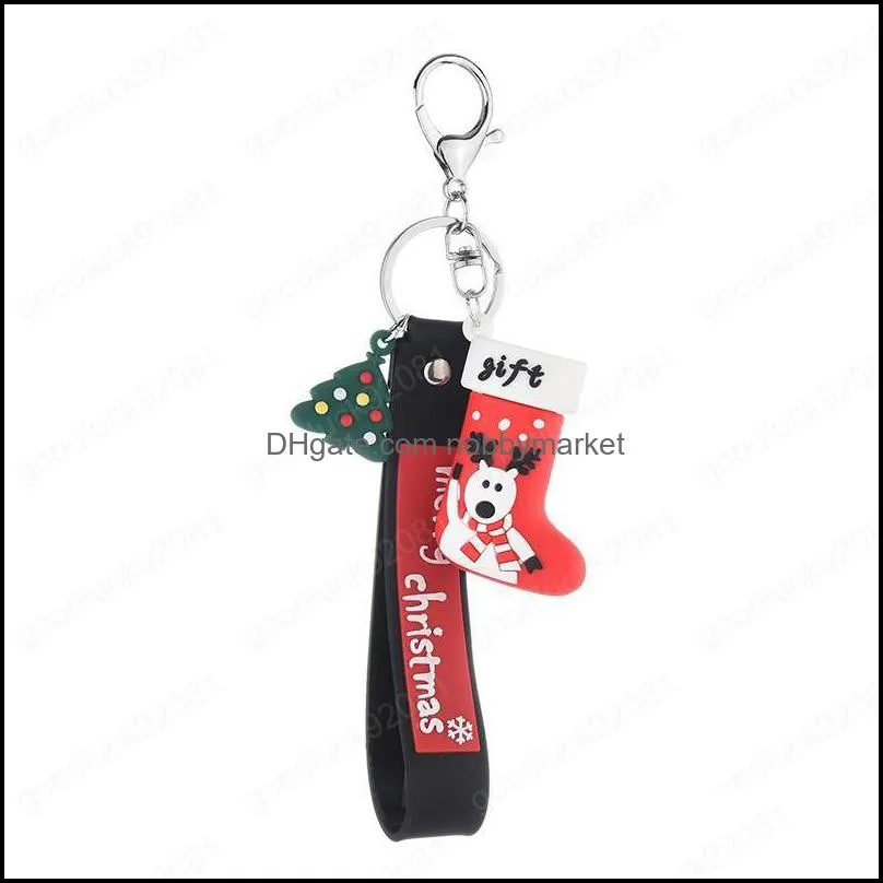 Cartoons pvc Christmas sock pendant Creativity Car keychain Couple bag pendant gift keychains hip hop keyring merry christmas jewelry