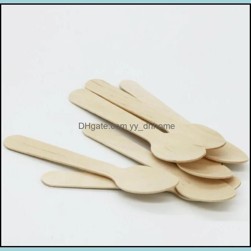 Disposable Wooden Spoon Mini Ice Cream Spoon Wood Dessert Scoop Wedding Party Tableware Kitchen Accessories Tool