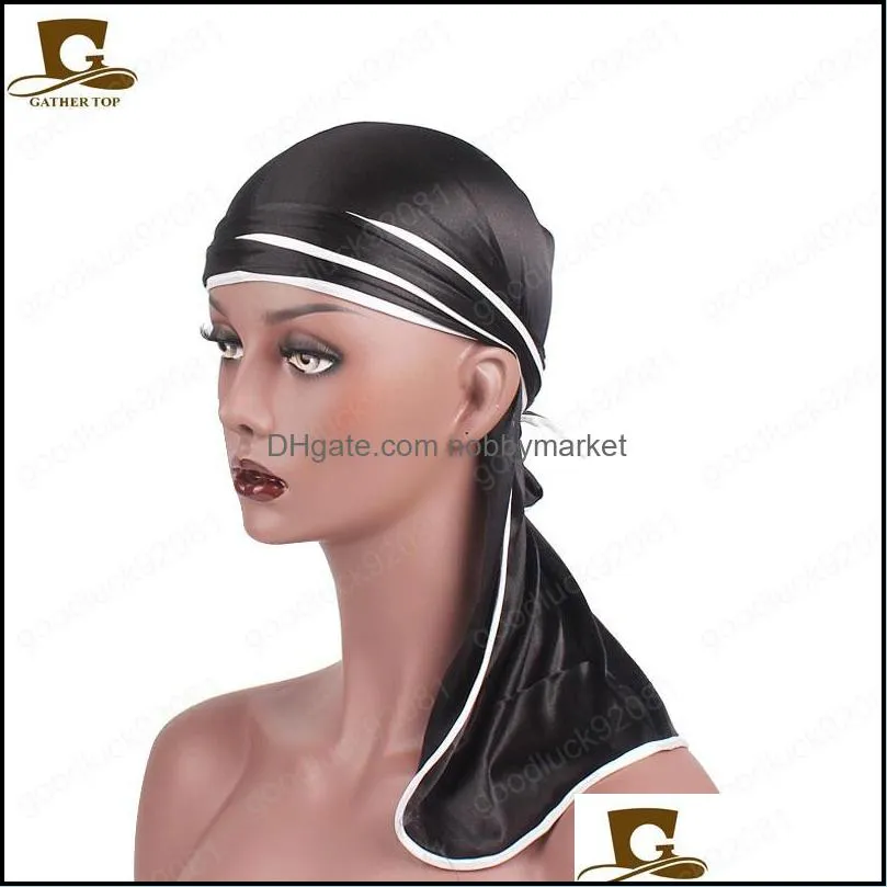 New Design Comfortable Silky Satin Durag Hat Turban Lace Bandanas Doo Biker Head wrap DU RAG for Women Hair Accessories