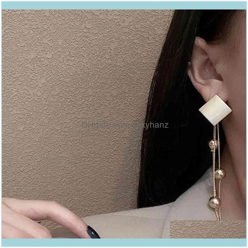 Geometric Matte Gold Earrings for Women Long Style Tassel Circular Shape