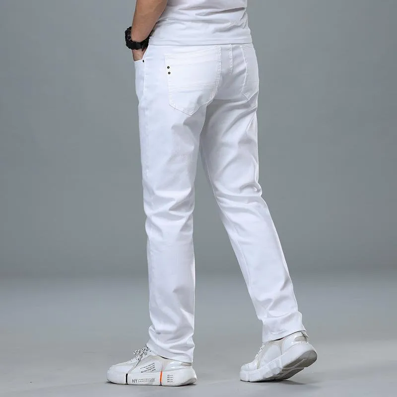 Mannen Jeans Witte Mannen Plus Size 36 38 40 Losse Oversized Rode Broek Uitgerekt Denim Mens Casual Slim Fit rechte Elastische M207a