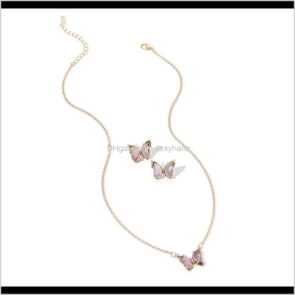 jewelry gold simple acrylic diamond series butterfly pendant earrings necklace clavicle chain set