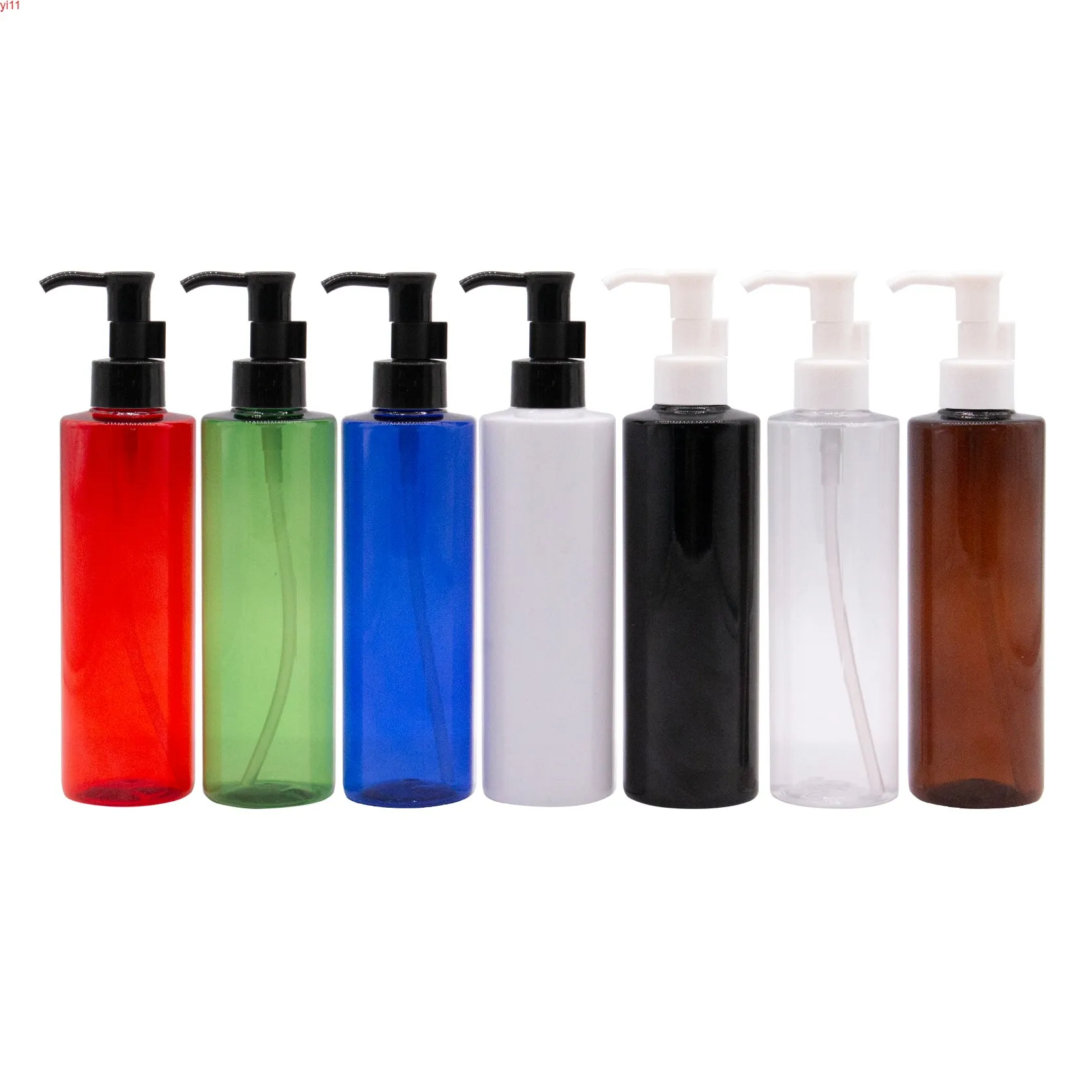 250 ml x 25 Emacíficos de plástico cosmético Limpieza de la bomba de aceite Contenedor Dispensador de masaje Botella de mascota rojo Verde negro Blanco Blanco