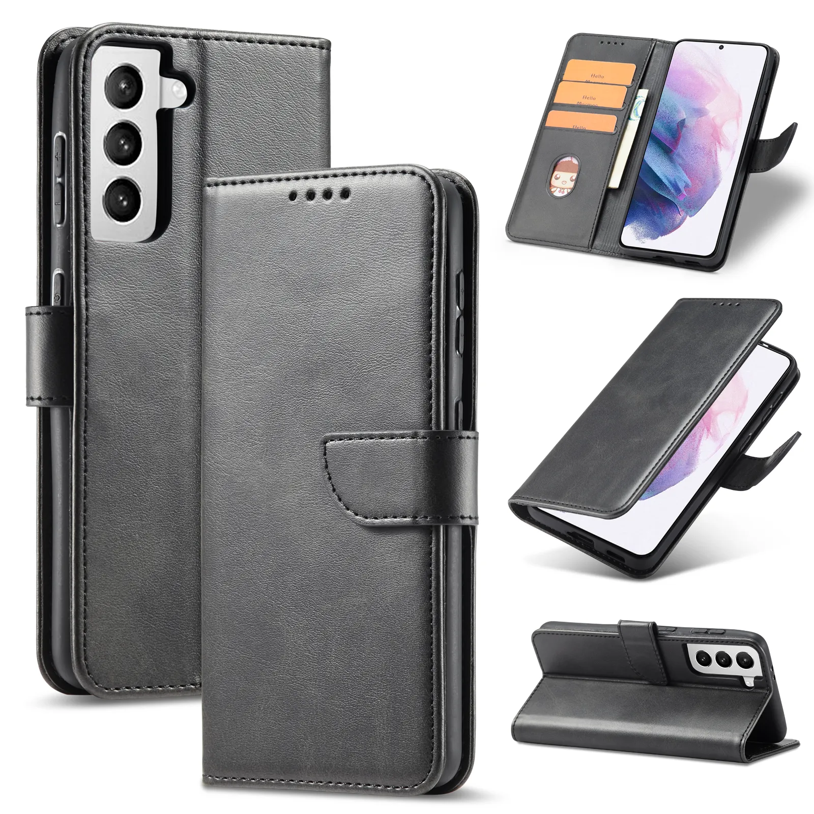 Étuis de téléphone avec boucle Flip Card Slot Wallet Stand Housse en cuir pour iPhone13 12 11 pro max xs xr 6 7 8 Samsung S21 S20 S10 Plus NOTE 10 20 Ultra A71 Nouveau