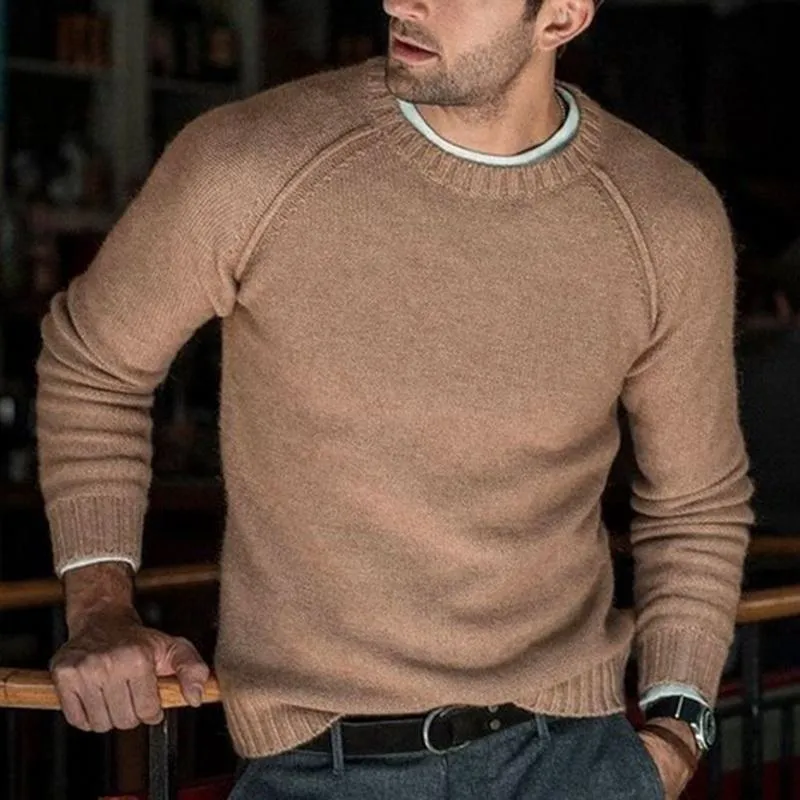 Мода шерстяной свитер мужчины осень осень зима вязаный пуловер мужской твердой тонкой подходит кромки круглые топы мужские свитера