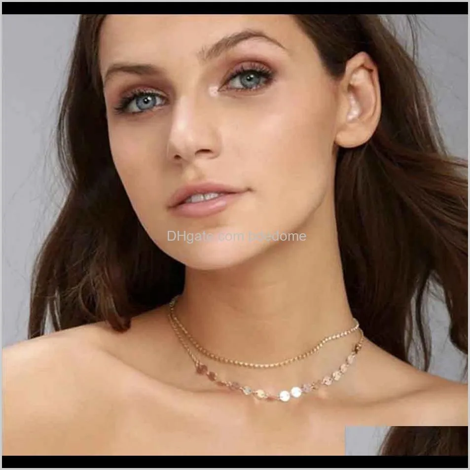 two layers sexy crystal setting chain choker gold silver color plated coin chain for women necklace gift