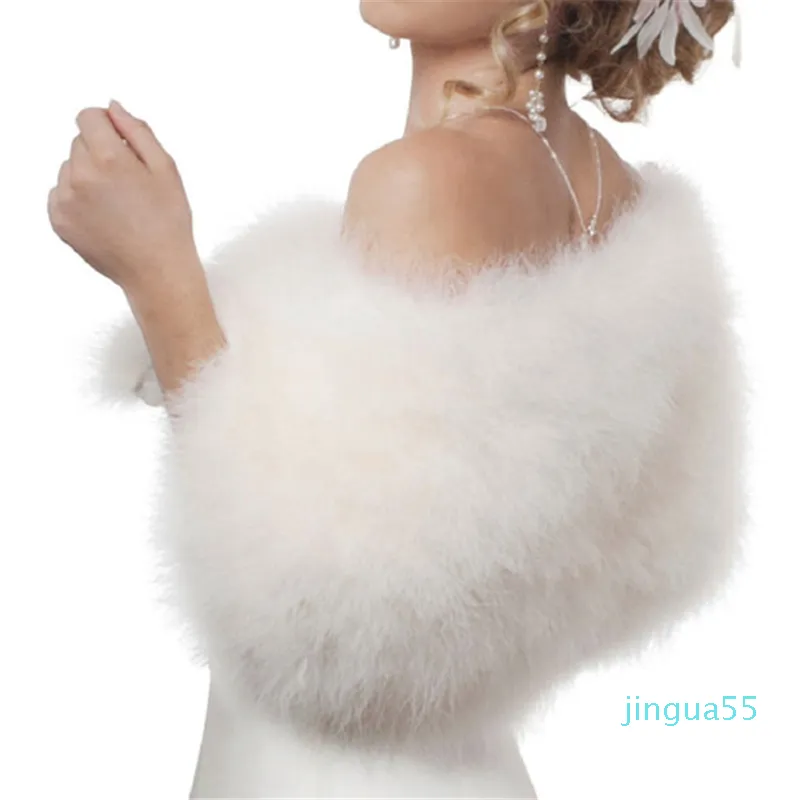 fashion Luxurious Ostrich White Feather Wrap Bridal Fur Jacket Marriage Shrug Coat Bride Winter Wedding Party Fur bolero women