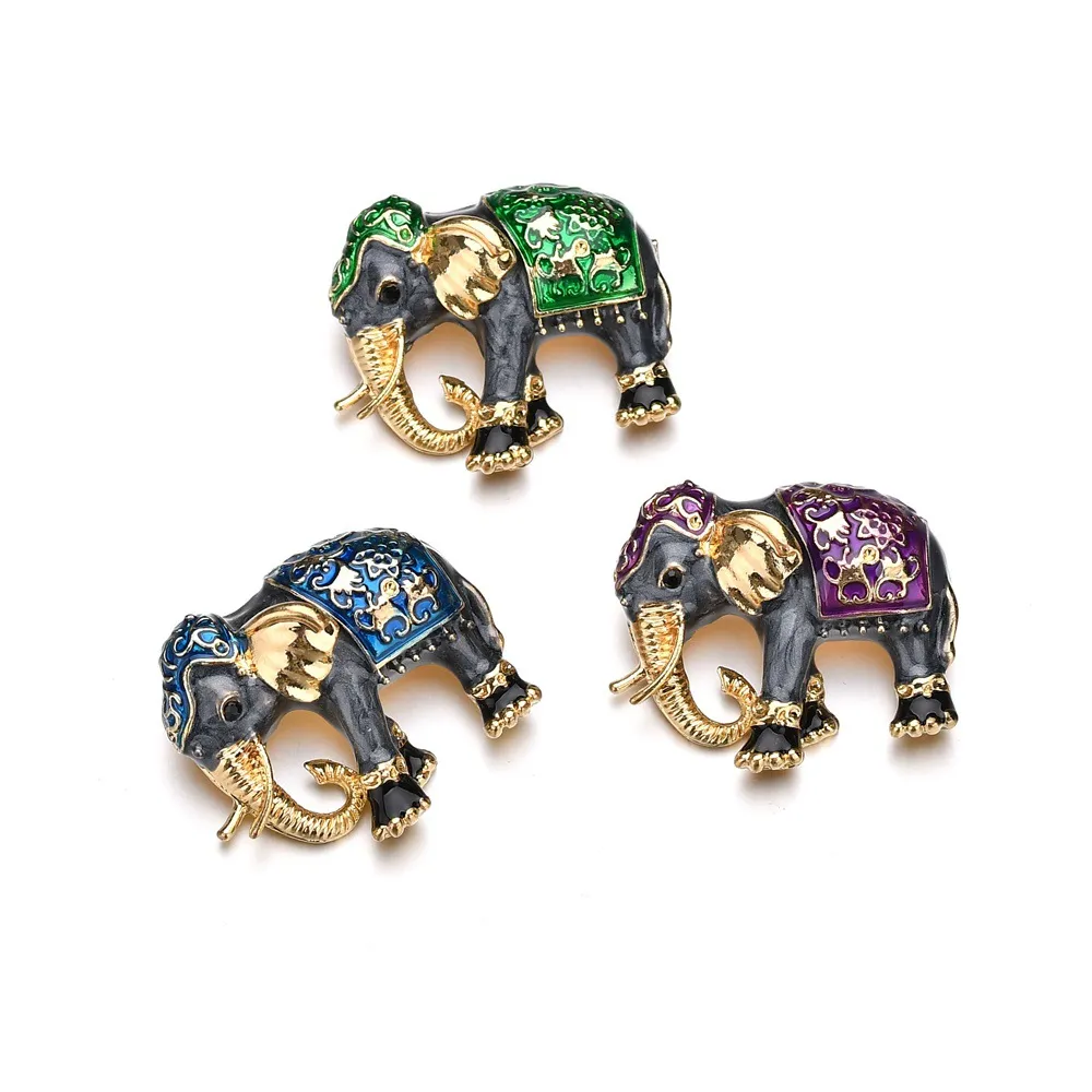 Vintage Luxury Enamel Elephant Brosches Rhinestone Animal Brosch Pins Metall Kläder Smycken Tillbehör