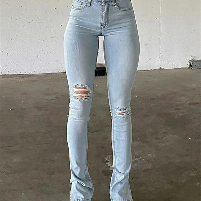 Jeggings Voor Vrouwen Hoge Taille Blauwe Skinny Jeans Vrouwen Slanke Rekbare Comfort Denim Broek Mode Zomer Split Broek 220222