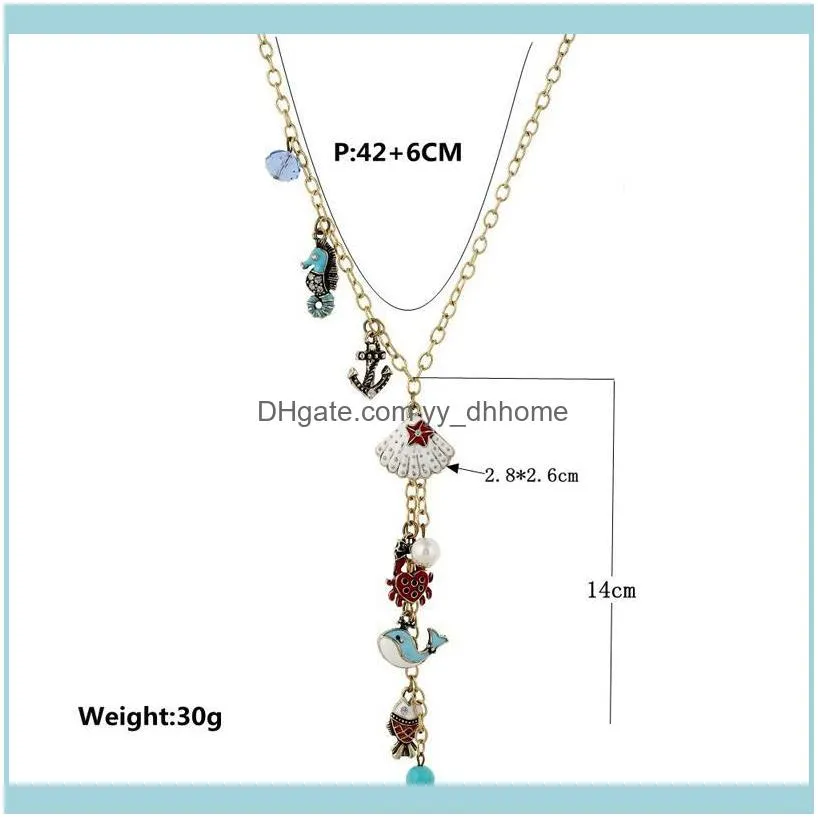Chains Fashion Metal Sea Animals Charm Necklace Vintage Gold Color Chain Tassel Necklaces & Pendants Long Bijoux Femme 0324
