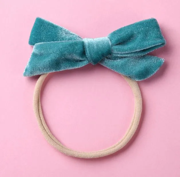 2021 Nowy Handtied Velvet Baby Bow Pałąk Soft Nylon Hair Band 20 sztuk / partia