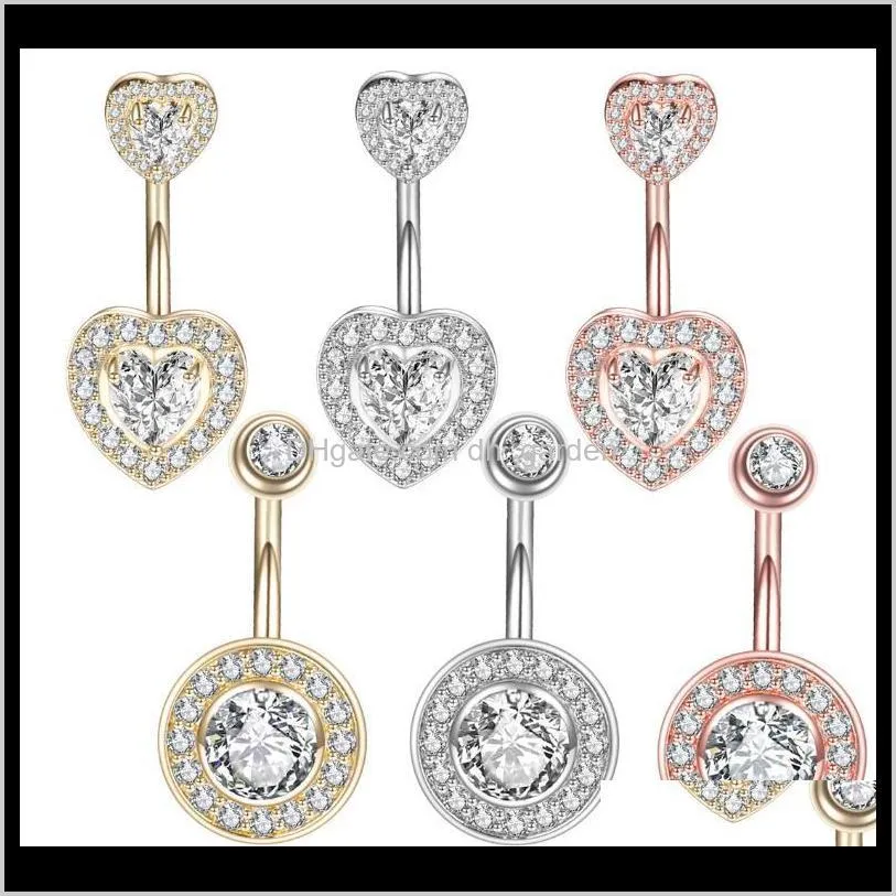 Bell Drop dostawa 2021 Pierścienie stalowe brzucha kryształowy pępek kształt serca piercing seksowna biżuteria kolczyki 4UUPE