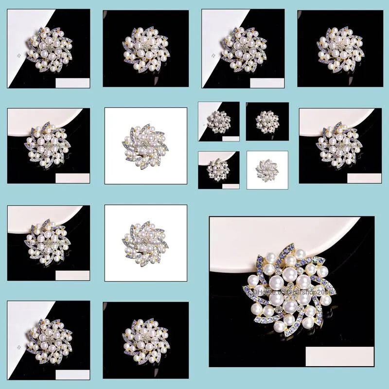 Flower Pearl Fancy Diamond Brooch Golden Corsage Pins Clothing Accessories