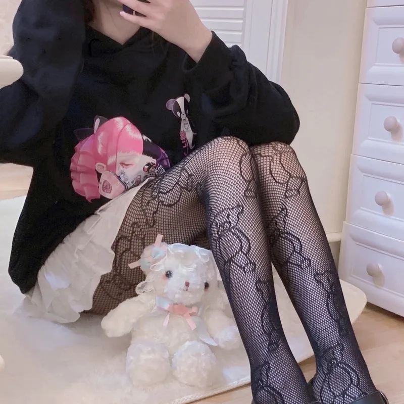 Harajuku Ayı Fishnet Çorap Çorap Kadın 2021 Moda Gotik Lolita Karikatürler Kedi Nefes Tasarımcı Seksi Tayt Kadınlar