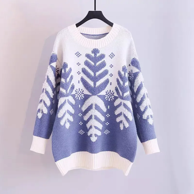 H.SA Inverno Fiocco di neve Maglione natalizio Top lunghi Maglioni morbidi pull spessi Maglioni lavorati a maglia caldi Abbigliamento da neve rosso