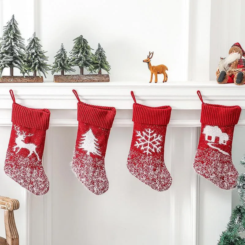 NEWBas de Noël en laine tricotée 42cm * 19cm Chaussettes de Noël larges Objets décoratifs de cheminée rouge LLD11182