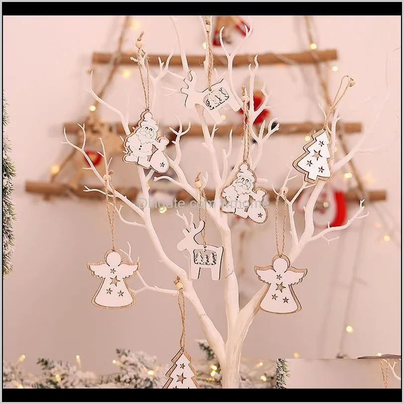 Santa Claus pendant Christmas Ornament printing white double-layer wooden pendant Christmas tree1