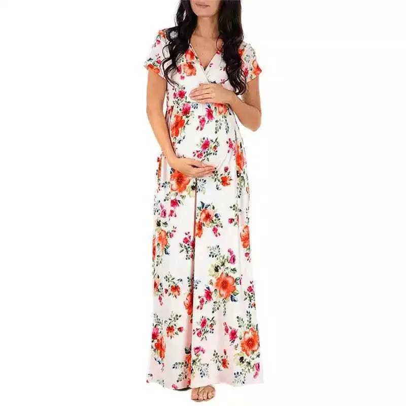 2020 Bayan Giysileri Gebelik Elbiseler Kısa Kollu Floret Akşam Annelik Uzun Elbise Fotoğrafçılık Yaz Hamile Giyim X0902