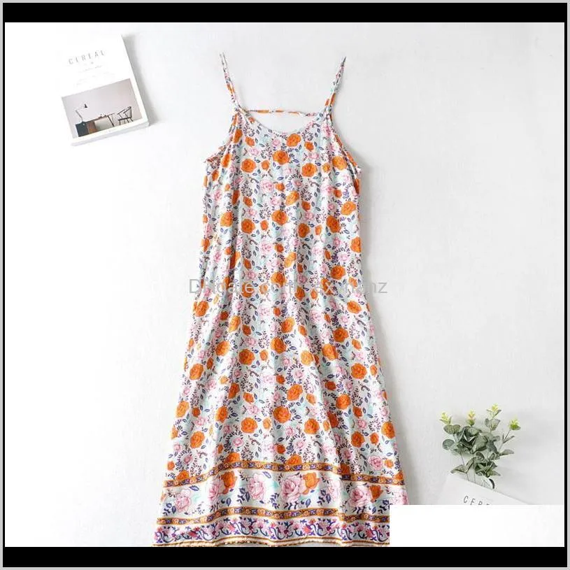 2020 summer boho casual floral printed strap midi dress sleeveless backless sexy vintage cami vestidos beach women slip dresses1