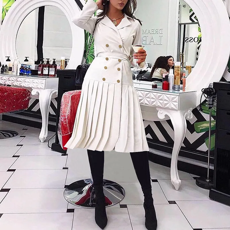 knee length dresses for ladies Force Of Fashion White Long Sleeve Blazer Dress  Blend Fashion House
